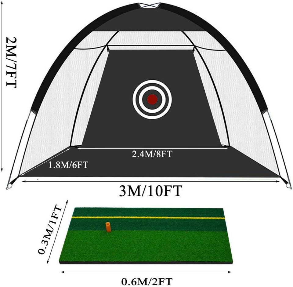 Golf Practice Net with Target, Foldable Training Aid, Large Black Rectangular Golf Net