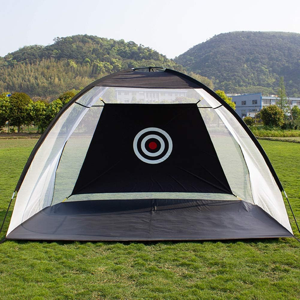 Golf Practice Net with Target, Foldable Training Aid, Large Black Rectangular Golf Net