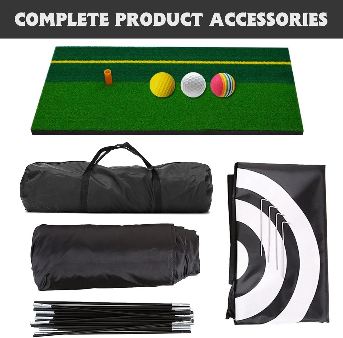 Golf Practice Net with Target, Foldable Training Aid, Large Black Rectangular Golf Net