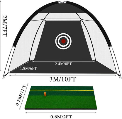Golf Practice Net with Target, Foldable Training Aid, Large Black Rectangular Golf Net