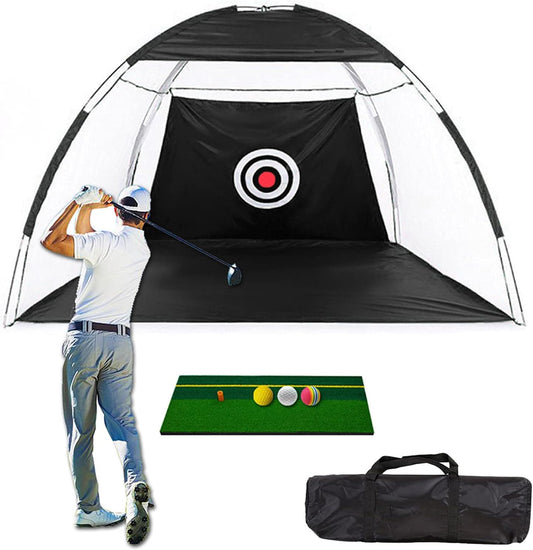 Golf Practice Net with Target, Foldable Training Aid, Large Black Rectangular Golf Net